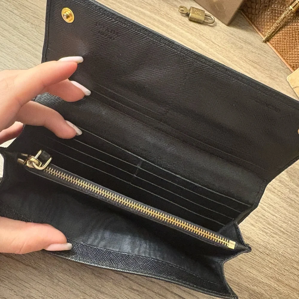 PRADA Black Leather Continental Wallet